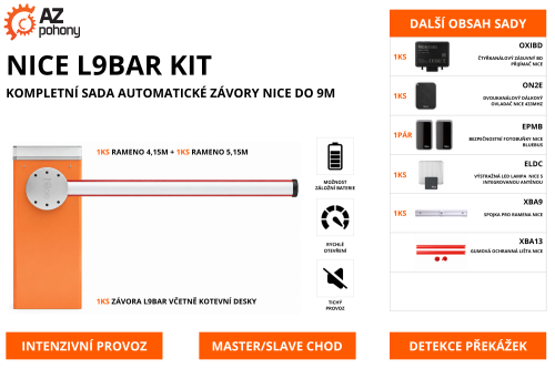 NICE L9BAR KIT - kompletní sada automatické závory Nice do 9m